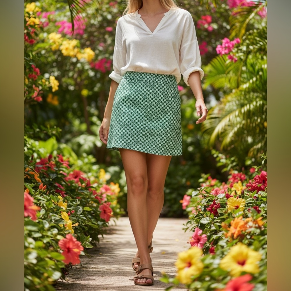 Talbots Green Geometric A-Line Skirt